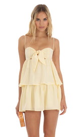 Satin Ruffle Dress in Yellow